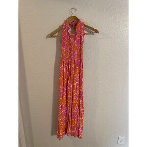 Y Japna Rayon Orange & Pink Beachy Crinkle Floral Print Feminine Spring Dress